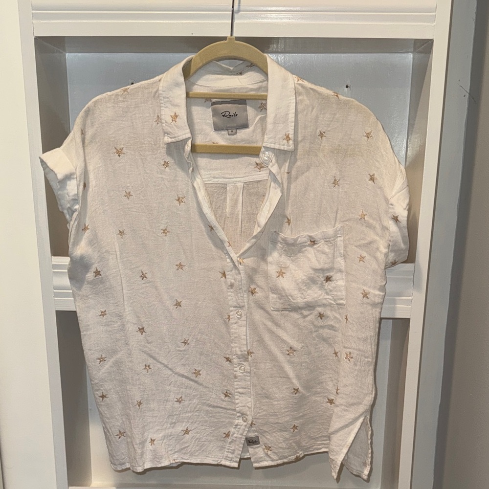 Rails White Relaxed Button Down with Gold Stars